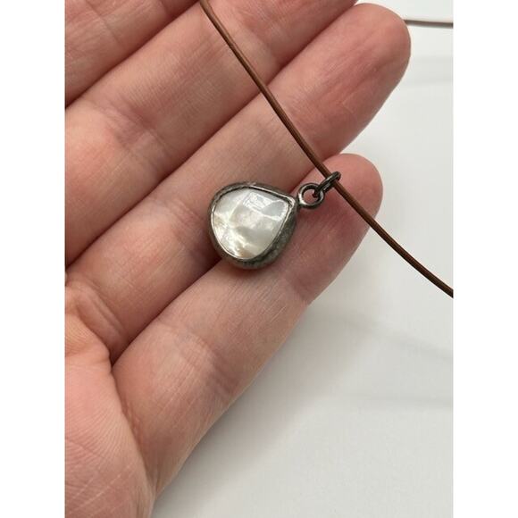 NWT Peyote Bird Teardrop Leather Cord Necklace Genuine Stone Sterling Silver 18" - Picture 4 of 6